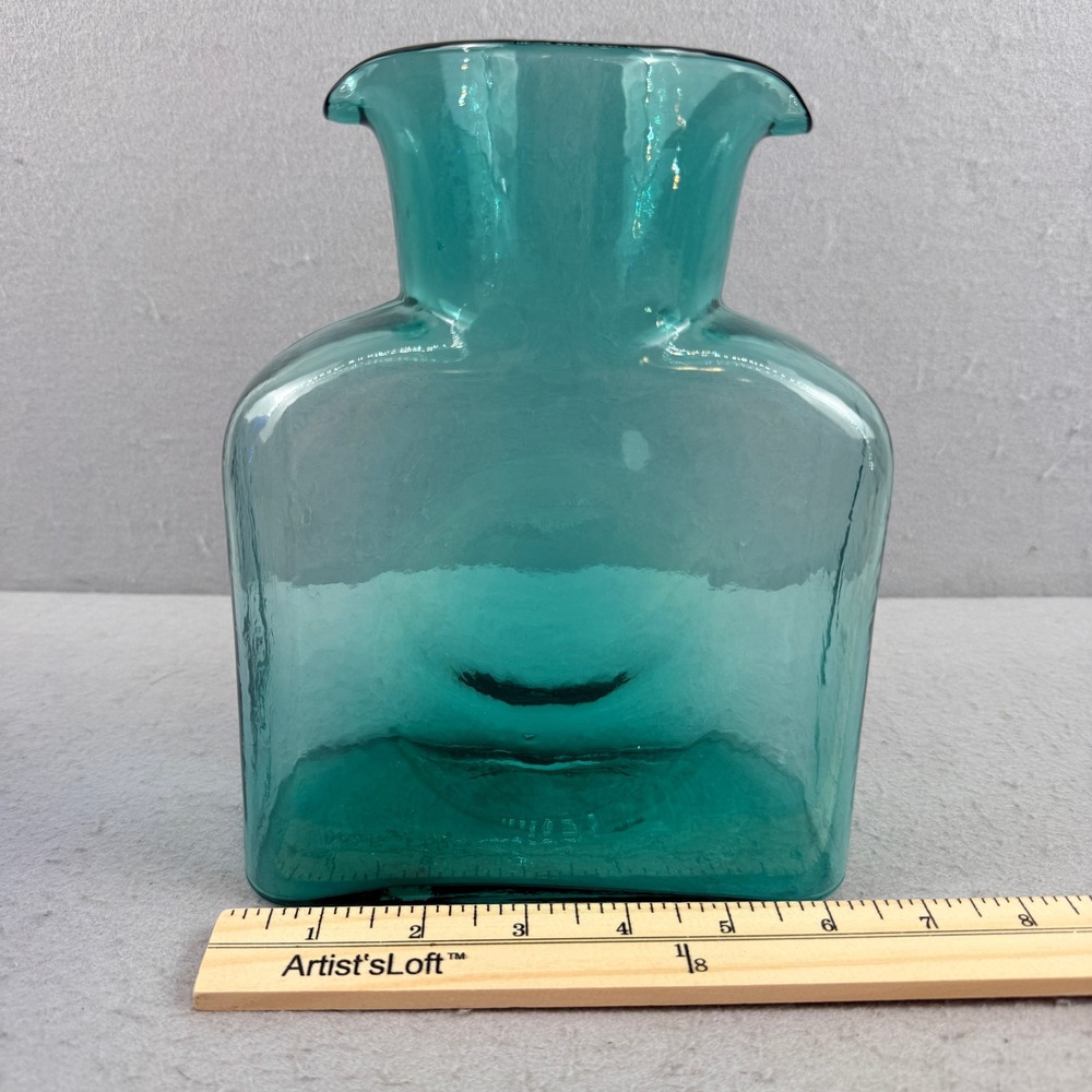 Blenko 384 Teal Blue Glass Water Bottle Carafe Winslow Anderson 8 inch - Picture 5 of 6